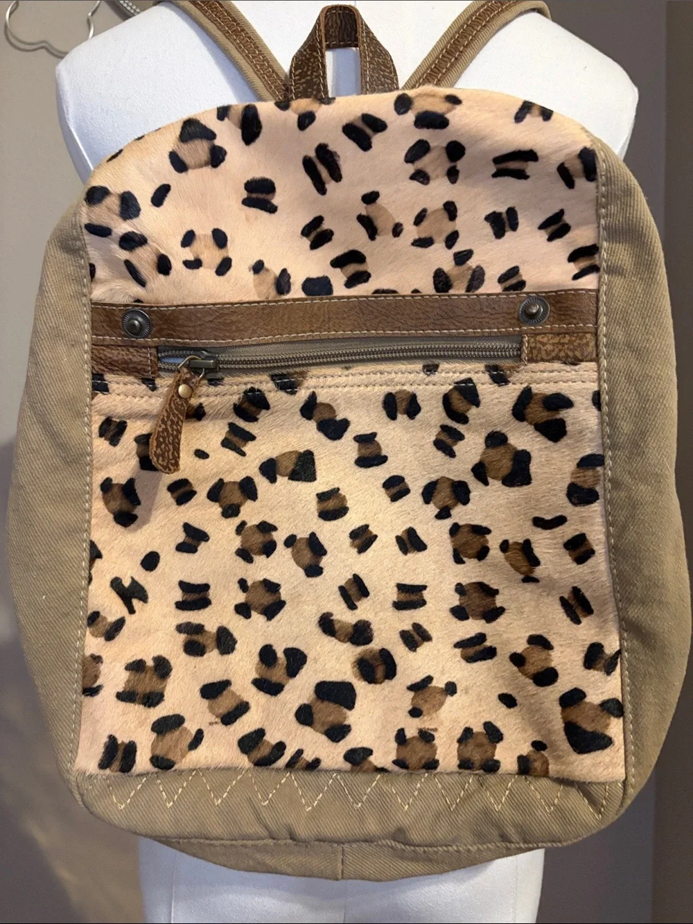 Myra Bag Leopard Hair-On Hide Canvas Backpack | Western Boho Travel Bag